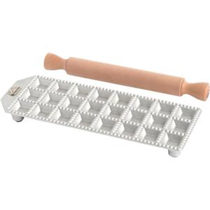 Marcato Stampo per Ravioli, Forme per Ravioli, Alluminio, Mattarello in Legno Incluso, Preparazione Facile, Design Elegante