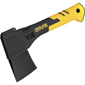 LEXIVON V10 Ascia Spaccalegna da campeggio, accetta sopravvivenza, 10" (25 cm), impugnatura ergonomica, manico leggero in vetroresina, fodero protettivo portatile incluso (LX-V10)