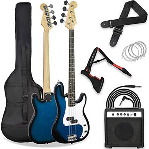 3rd Avenue Kit basso elettrico beginner dimensioni 4/4 con amplificatore da 15 W, custodia, cavo di connessione, tracolla, stand e corde di riserva - Blu