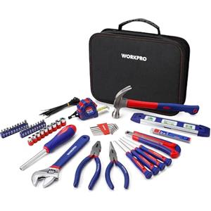 WORKPRO Set Porta Attrezzi Uso Domestico Riparazione 100 Pezzi Utensili per Officina e Lavoro con Pinza, Coltello, Cacciavite, Chiavi a Bussola, Livella, Metro in Cassetta