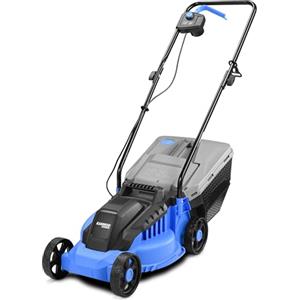 KANWOD RELY ON QUALITY KANWOD Tagliaerba Elettrico, 1200 W, Larghezza di Taglio 32 cm, Cesto Raccoglierba 30 L, Regolazione Altezza Taglio 3 Livelli 30-70 cm, Tosaerba per superfici fino 500 m², 3400 giri/min, Grigio/Blu