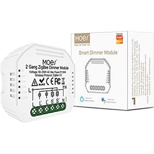 MOES ZigBee Alexa Smart Dimmer Switch with 2 Gang Relays, Compatible with Smart Life App, Tuya Alexa Google Home, Only works with Tuya ZigBee Hub