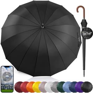 Royal Walk Ombrello Pioggia Antivento Nero Grande 54 Pollici Portatile Automatico Aperto Per 2 Persone Uomo Di Legno Leggero Resistente 16 Costole Golf Da Viaggio Impermeabile Robusto 120 cm