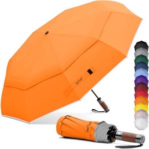 Royal Walk Ombrello Pieghevole Antivento Da Pioggia Compatto E Forte Lussuoso Vero Manico Di Legno Ombrello Portatile Automatico Aperto Chiuso Resistenti Ventilato Doppio Baldacchino Per Uomo e Donna