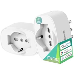 Meross Presa Smart Italiana, Presa WiFi (Type C, F, L) con Monitoraggio Consumi,Intelligente 16A, Compatibile con Alexa, Google Home e SmartThings, Controllo Vocale e Remoto, 3840W, 2 Pezzi