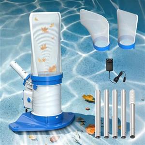 PoolyPoly Aspirapolvere per Foglie da Piscina Ricaricabile con Asta a 5 Sezioni, Pool Leaf Skimmer Vacuum per Piscina Interrate e Fuori Terra, Sacchetti Filtro Standard e Fini da 6,6 L per Foglie