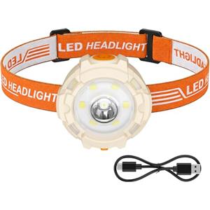 GUYUCOM Torcia frontale a LED, ricaricabile, 6 modalità ad alta potenza, portatile, multifunzione, impermeabile, con angolo regolabile, per lavoro, campeggio e corsa (rotonda)