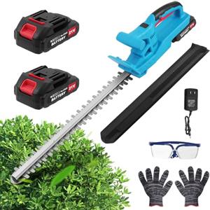 WZTO Tagliasiepi a batteria, 21 V, elettrico da giardino, batteria con 2 batterie e caricabatterie, lunghezza di taglio 50 cm, distanza tra i denti 17 mm, lama doppia azione, con display LED, custodia