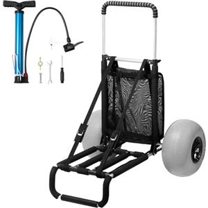VEVOR Carrello da Spiaggia con Grandi Ruote per Sabbia, Portapacchi 760 x 390 mm, Carrello Trasporto Pieghevole Ruote per Palloncini da 304,8 mm, 74,8kg, Altezza 690-1140mm, per Spiaggia, Campeggio