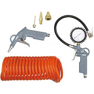 ABAC Kit Accessori per Compressore 6 Pezzi G-813, Inclusi Gonfiagomme con Manometro, Pistola di Soffiaggio, Tubo a Spirale 5 m, 3 Punte di Gonfiaggio, Pressione Max 8 Bar