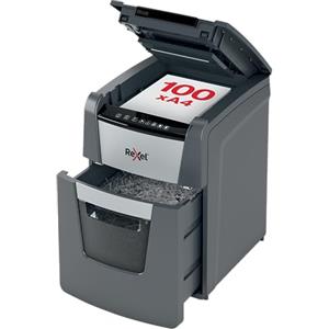 REXEL Optimum Auto Feed+ 100M, Distruggidocumenti Automatico, 100-110 Fogli (80-70 gr/mq), Taglio Micro, Livello di Sicurezza P-5, per la Casa e per l'Ufficio, Capacità 34 Litri, 2020100MEU