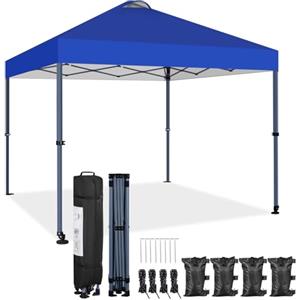 Yaheetech Gazebo Pieghevole 3x3 M da Giardino con Ruote per la Mobilità Tenda Esterno con Sistema di Clic Pop-up Regolabile in Altezza per Festa Spiaggia Blu