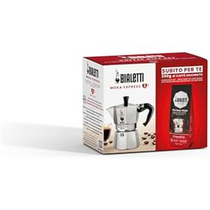 Bialetti Caffettiera Moka Express 3 Tazze, più Una Confezione da 250g di Perfetto Moka Classico Bialetti, Non Adatta a induzione, 3 Tazze (130 ml), Alluminio