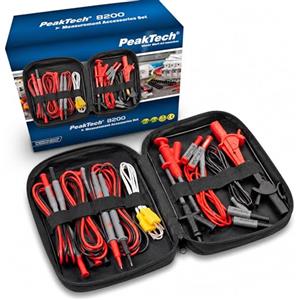 Peaktech P 8200 - Set di Accessori di Misurazione per Multimetro Digitale, Cavi di Prova, Cavi da Laboratorio, Clip a Coccodrillo - 14 Pezzi, Borsa Inclusa