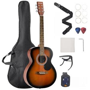 VEVOR Chitarra Acustica Dreadnought da 1016 mm Chitarra Acustica a 6 Corde con Tavola Armonica Solida Sunburst, Custodia Morbida, Accordatore, Tracolla, Corde in Acciaio, Plettri, Capotasto Mobile