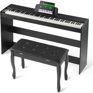 VEVOR Pianoforte Digitale con 88 Tasti Completamente Pesati, Tastiera Elettrica Set Pianoforte con Doppia Tastiera, Altoparlanti, Doppia Panca, Pianoforte 200 Suoni e Ritmi, Bluetooth USB MIDI