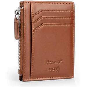 Bronzi Portafoglio Porta Carte Credito - Portafoglio Uomo Slim Portacarte uomo - Mini Porta Tessere - Protezione RFID - Design Smart Italiano Scatola Regalo inculsa (Zip Marrone)