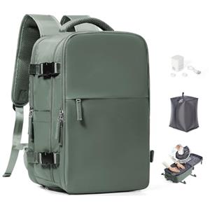 SEAFEW Zaino Sottovuoto da Viaggio con Pompa Borsa da Cabina per Ryanair 40x30x20 Aereo Bagaglio a Mano per Easyjet Impermeabile Lavoro e Scuola Trekking Casual Daypack per 14" laptop,I02-Verde