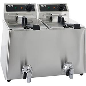 SARO EF 88 - Friggitrice doppia da 8 l, in acciaio Inox, vasca con zona fredda, elemento riscaldante estraibile, termostato di sicurezza, 2 attacchi da 3 kW