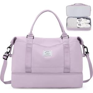 SEAFEW Borsone da Viaggio Donna, 45x36x20 Easyjet Bagaglio a Mano Borsa da Viaggio con Scomparto per le Scarpe, Borsa Sportiva Borsone da Palestra Grande, Borsa da Weekend,L7-Viola chiaro