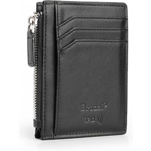Bronzi Portafoglio Porta Carte Credito - Portafoglio Uomo Slim Portacarte uomo - Mini Porta Tessere - Protezione RFID - Design Smart Italiano Scatola Regalo inculsa (Zip Nero)