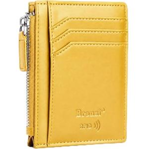 Bronzi Portafoglio Porta Carte Credito - Portafoglio Uomo Slim Portacarte uomo - Mini Porta Tessere - Protezione RFID - Design Smart Italiano Scatola Regalo inculsa (Zip Giallo)