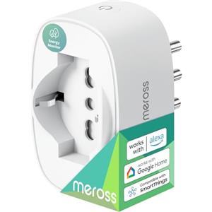 Meross Presa Smart Italiana, Presa WiFi (Type C, F, L) con Monitoraggio Consumi, Intelligente 16A, Compatibile con Alexa, Google Home e SmartThings, Controllo Vocale e Remoto, 3840W, 1 Pezzo