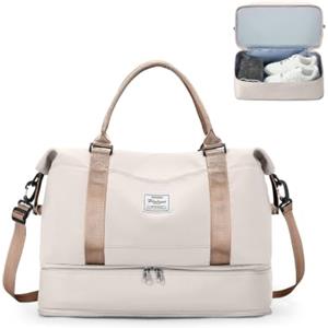 SEAFEW Borsone da Viaggio,Bagaglio a Mano 40x30x20 Ryanair Borsa da Viaggio con Scomparto per le Scarpe,Borsa da Cabina Ryanair Borsa Sportiva Borsone da Palestra da Weekend,D10-Marrone Beige