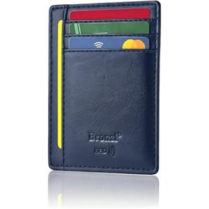 Bronzi Portafoglio Portafoglio Uomo Donna Piccolo Sottile Slim Elegante - Blocco RFID - Nero Pelle Alta Qualità - Mini Porta Tessere Porta Documenti Porta Carte Di Credito - (Pelle Blu)