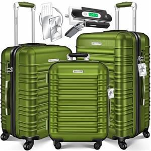KESSER Set di 3 valigie rigide per trolley da viaggio, valigia da viaggio, valigia a rotelle, 4 ruote, in ABS, manico telescopico con bilancia e 3 ciondoli M-L-XL, cachi, 75.0 cm x 50.0 cm x 32.0 cm