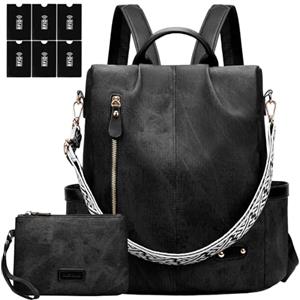 ONETOALL Zaino Antifurto Donna, Borsa Zaino Donna Elegante, Zainetto in Pelle Vegana, Zaini Casual Impermeabile con Custodie RFID, Convertibile da Spalla, Mano e Tracolla per Lavoro Viaggi Sportivo Scuola