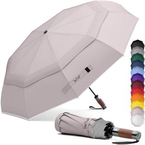 Royal Walk Ombrello Pieghevole Antivento Da Pioggia Compatto E Forte Lussuoso Vero Manico Di Legno Ombrello Portatile Automatico Aperto Chiuso Resistenti Ventilato Doppio Baldacchino Per Uomo e Donna