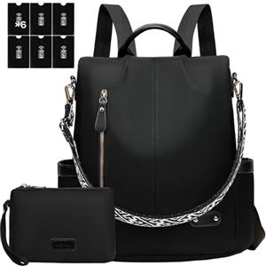 ONETOALL Zaino Antifurto Donna, Borsa Zaino Donna Elegante, Zainetto in Nylon, Zaini Piccola Casual Impermeabile con Custodie RFID, Convertibile da Spalla, Mano e Tracolla per Lavoro Viaggi Sportivo Scuola