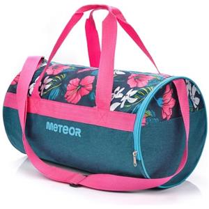 meteor Borsa Palestra con Scomparto per Scarpe Borsone Viaggio Borse Piscina Sportiva Duffel Bag per Uomo Donna - Borsa a Tracolla Spalla Weekend Campeggio Sport Fitness 25L (Pink/Blue Flowers, 25L)