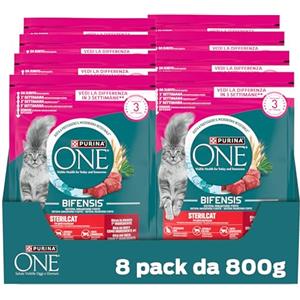 PURINA ONE Bifensis Sterilcat Crocchette per Gatti Adulti Sterilizzati con Manzo e Frumento 8 Sacchi da 800g