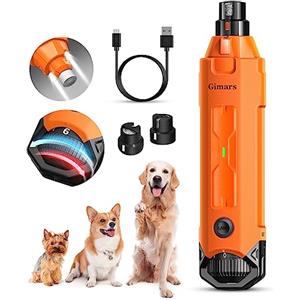 Gimars Lima Unghie Cani 6 velocità Tagliaunghie per Cani Elettrico Tagliaunghie Unghie Cani con Luce LED Ricaricabile Lima per Unghie Cane per Animali con USB 3 Porte,Arancia