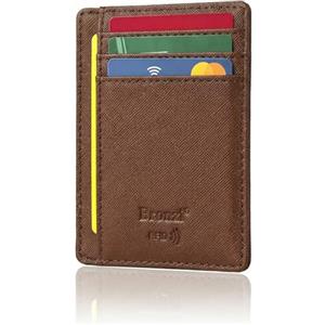 Bronzi Portafoglio Portafoglio Uomo Donna Piccolo Sottile Slim Elegante - Blocco RFID - Pelle Alta Qualità - Mini Porta Tessere Porta Documenti Porta Carte Di Credito - Saffiano Caffè