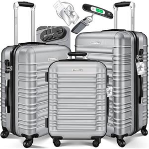 KESSER® Set di 3 valigie rigide, set di valigie da viaggio, set di valigie trolley, incl. bilancia per bagagli + etichetta per bagagli, chiusura per valigie rotolanti, manico telescopico M-L-XL
