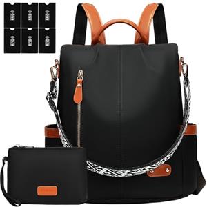 ONETOALL Zaino Antifurto Donna, Borsa Zaino Donna Elegante, Zainetto in Nylon, Zaini Piccola Casual Impermeabile con Custodie RFID, Convertibile da Spalla, Mano e Tracolla per Lavoro Viaggi Sportivo Scuola