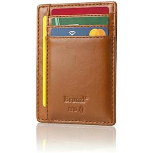 Bronzi Portafoglio Uomo Piccolo Sottile Slim Elegante - Blocco RFID - Marrone Pelle Alta Qualità - Mini Porta Tessere, Documenti, Carte Di Credito