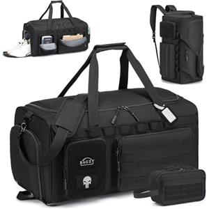 BAGZY 3 in 1 Borsone Palestra Uomo Impermeabile 55 Litri Borsone da Viaggio Tattica Militare Borsa Sportiva Donna Con Scomparto per Scarpe per Fitness Weekender Camping Con Borsa per Toilette Nero