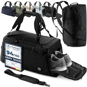 bemaxx Borsone Palestra Uomo Donna Borsa da Viaggio + Funzione Zaino Scomparto Scarpe e Bagnato | Borsa Sportiva da Allenamento Nuoto Fitness Gym Training Sacca Bagaglio a Mano Duffel Bag | 40 L, Nero