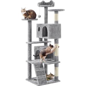 Yaheetech Albero Tiragraffi per Gatti 158 cm XXL Multilivello Grigio Chiaro