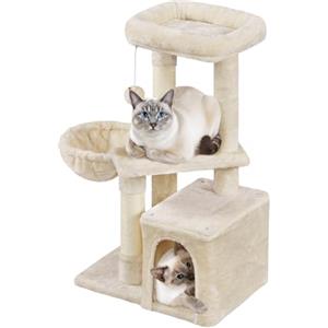 Yaheetech Albero Tiragraffi in Sisal Naturale e Truciolato 50 × 34,5 × 87 cm con Posatoio Condominio Gioco Grigio Chiaro