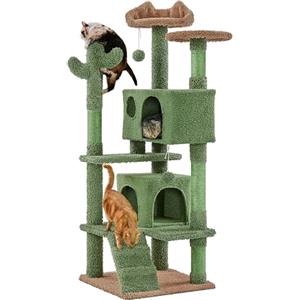 Yaheetech Albero Tiragraffi per Gatti a Forma di Cactus Condominio Palla Gioco in Truciolato e Corda di Sisal 48,5 cm × 48,5 cm × 138 cm