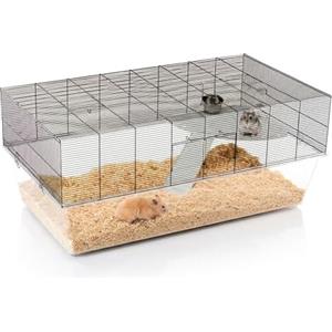 Ferplast Glassy 120, Gabbia per Criceti, Gerbilli e Topolini, Habitat a 2 Piani Base Trasparente Alta 22,5 cm, Ripiano con Scaletta, Beverino e Ciotola, 120 x 67 x h 51 cm.