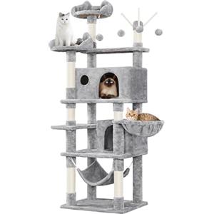 Yaheetech Albero Tiragraffi per Gatti 170 cm in Truciolato e Sisal con Posatoio Palla da Gioco Condomini Grigio Chiaro