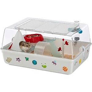 Ferplast Gabbia per Criceti a tema Spazio, Tetto Apribile, Habitat con tutti gli Accessori e Adesivi inclusi, Base Removibile, 55 x 39 x h 27 cm
