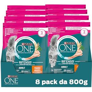 PURINA ONE Bifensis Crocchette per Gatti Adulti con Pollo e Cereali Integrali 8 Sacchi da 800g
