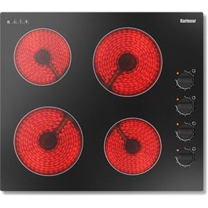 Karinear Piano Cottura Vetroceramica 4 Fuochi, 6000W Piano Cottura Elettrico 60cm con Manopola, Piani Cottura Elettronica Nero, Spegnimento Automatico, Vetro Cristallo